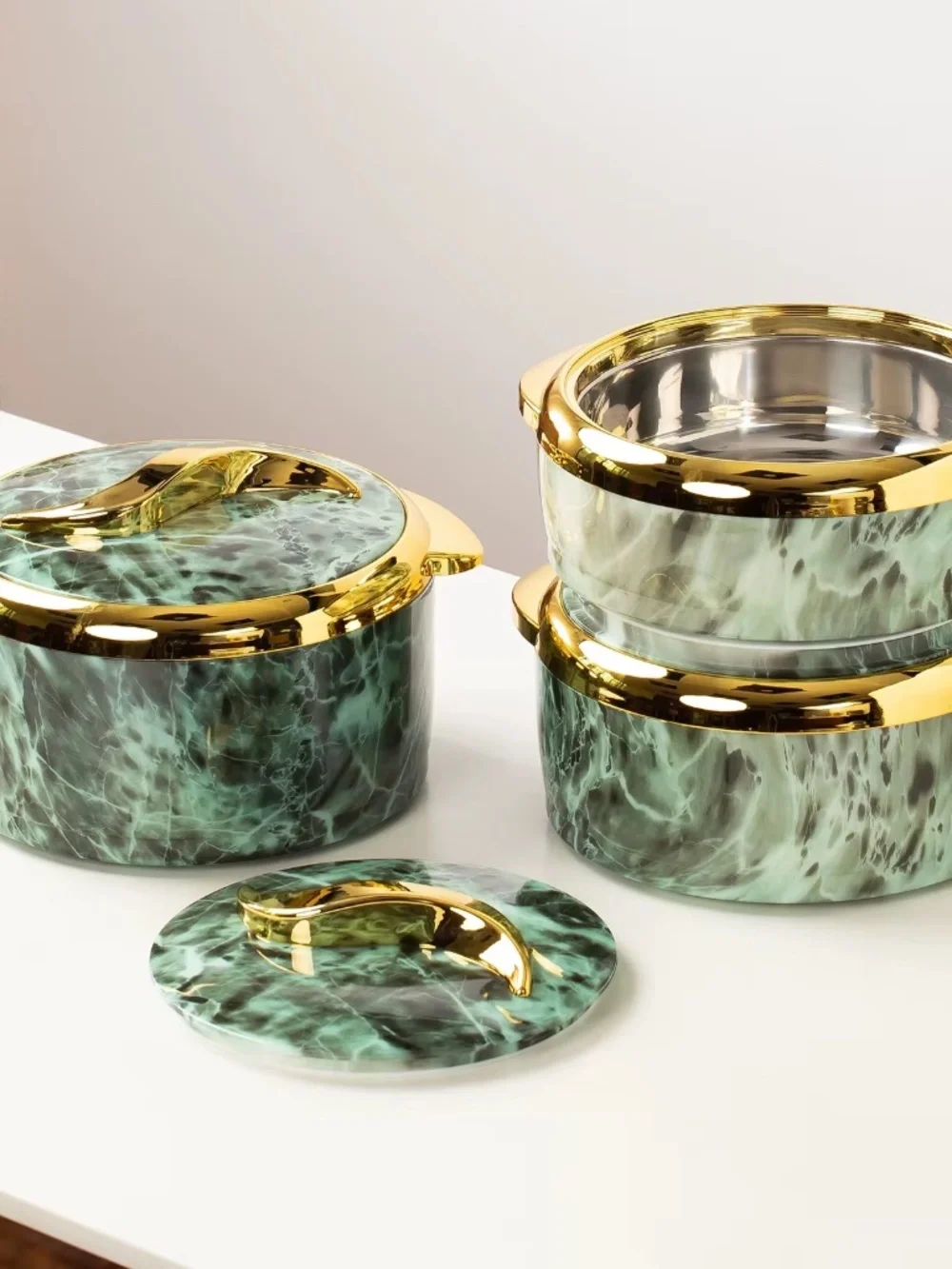 3Pcs Golden Touch Insulated Stainless-Steel Food Warmer - Green
